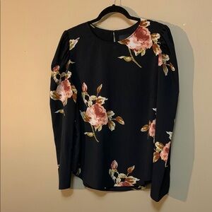 ALEX MARIE Women’s Pink Rose Floral Black Blouse Size XL Coquette Feminine